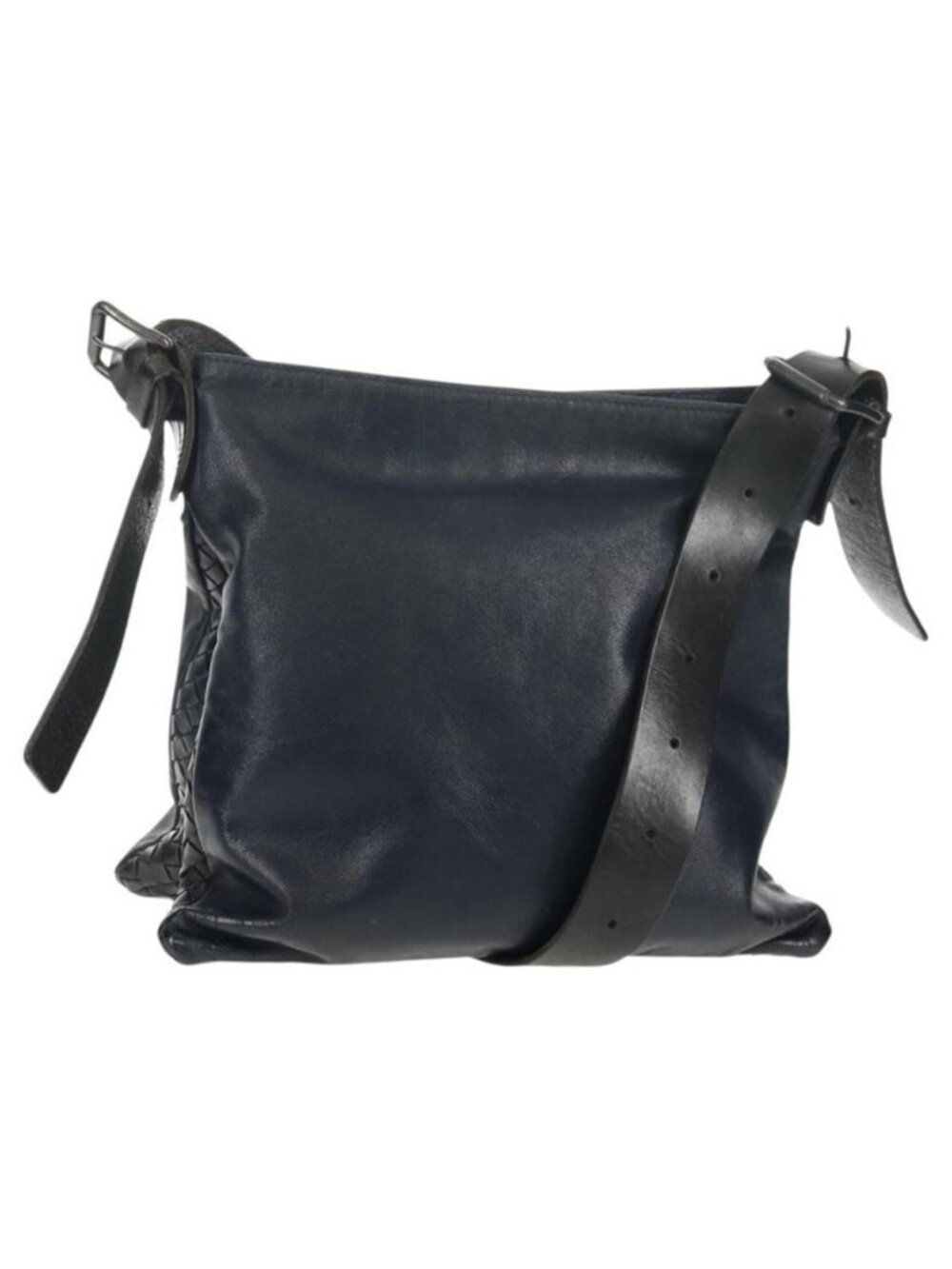 Authentic BOTTEGA VENETA INTRECCIATO Shoulder Bag Leather Navy